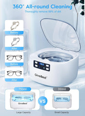 GiveBest 750mL Ultrasonic Jewelry Cleaner, with 5 Digital Timers & Degassing Function