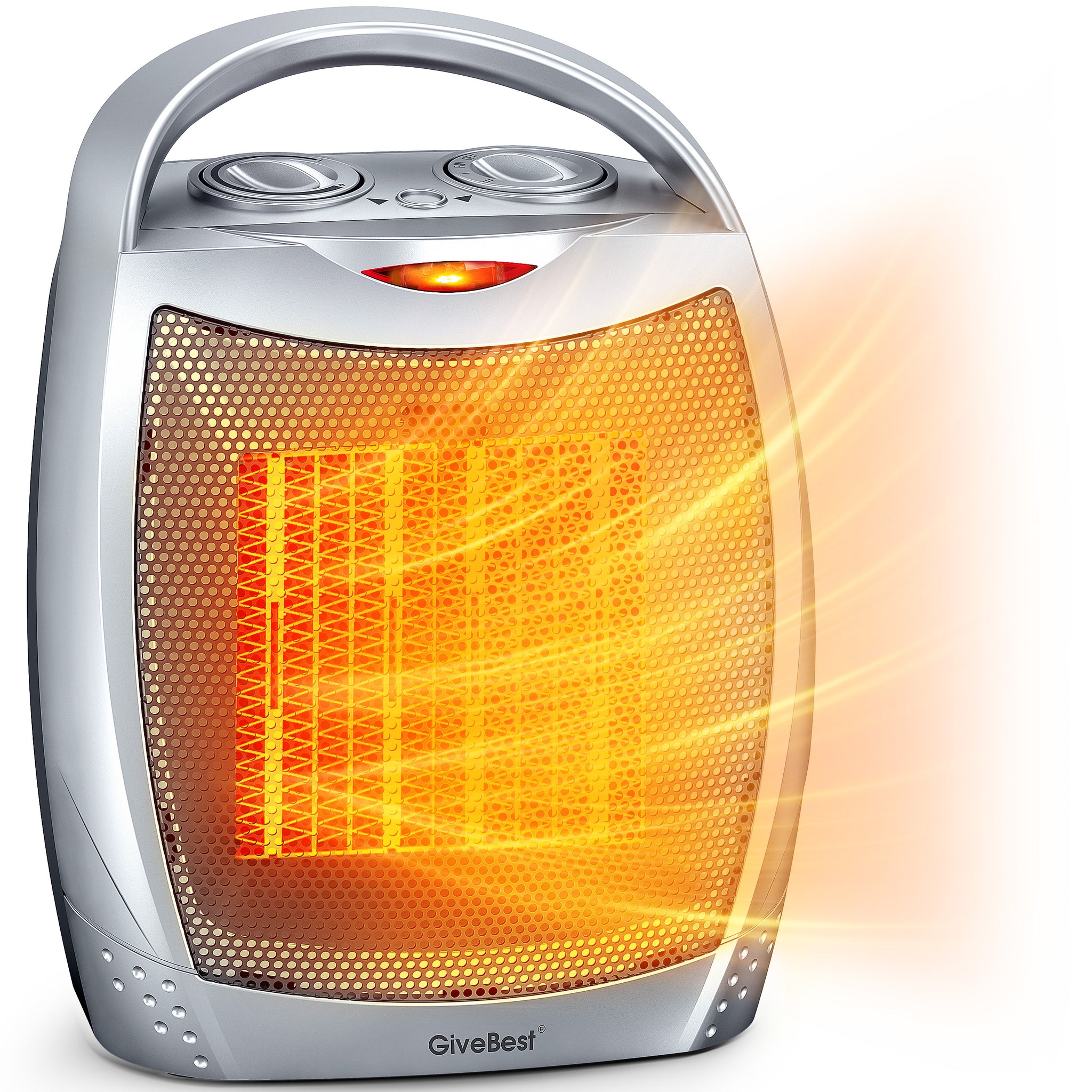 GiveBest 1500W Portable Ceramic Space Heater with Thermostat - Heats 200 Sq Ft, Silver