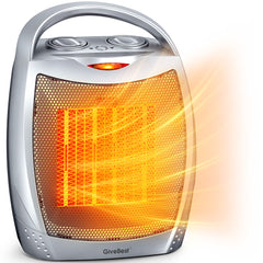 GiveBest 1500W Portable Ceramic Space Heater with Thermostat - Heats 200 Sq Ft, Silver