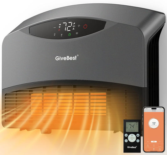 GiveBest 1500W WiFi Electric Floor/Wall Mount Heater - Remote Control & 3 Heating Modes (Grey)