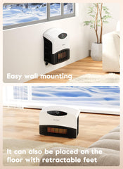 GiveBest 1500W WiFi Electric Floor/Wall Mount Heater - Remote Control & 3 Heating Modes (White)