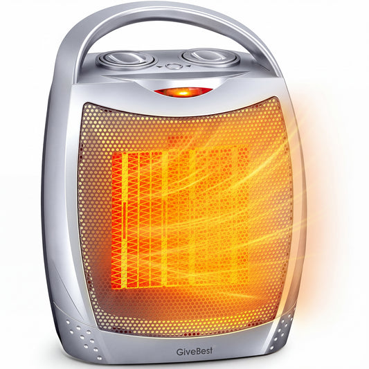 GiveBest 1500W Portable Ceramic Space Heater with Thermostat - Heats 200 Sq Ft, Silver