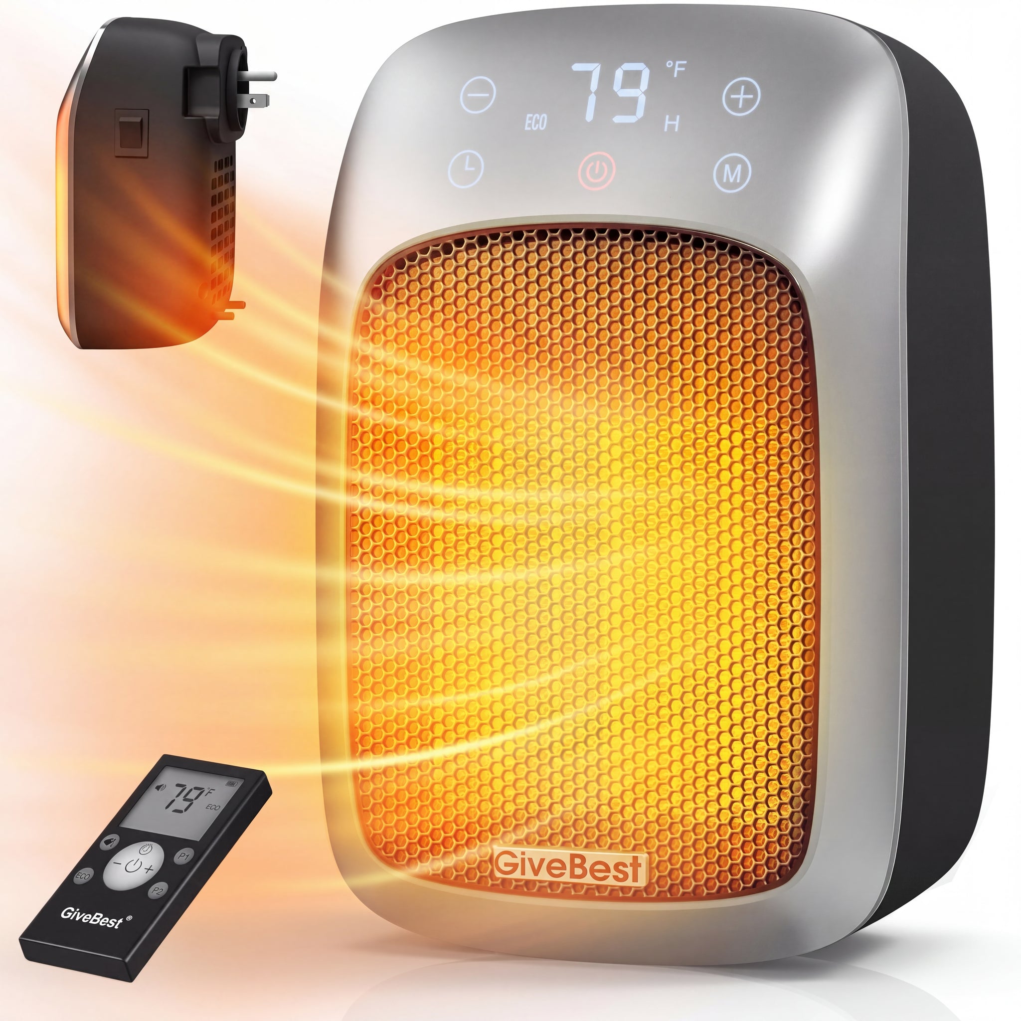 GiveBest 800W Plug-in Wall Space Heater with Touch & Remote Control LED Display Wall Outlet Heater