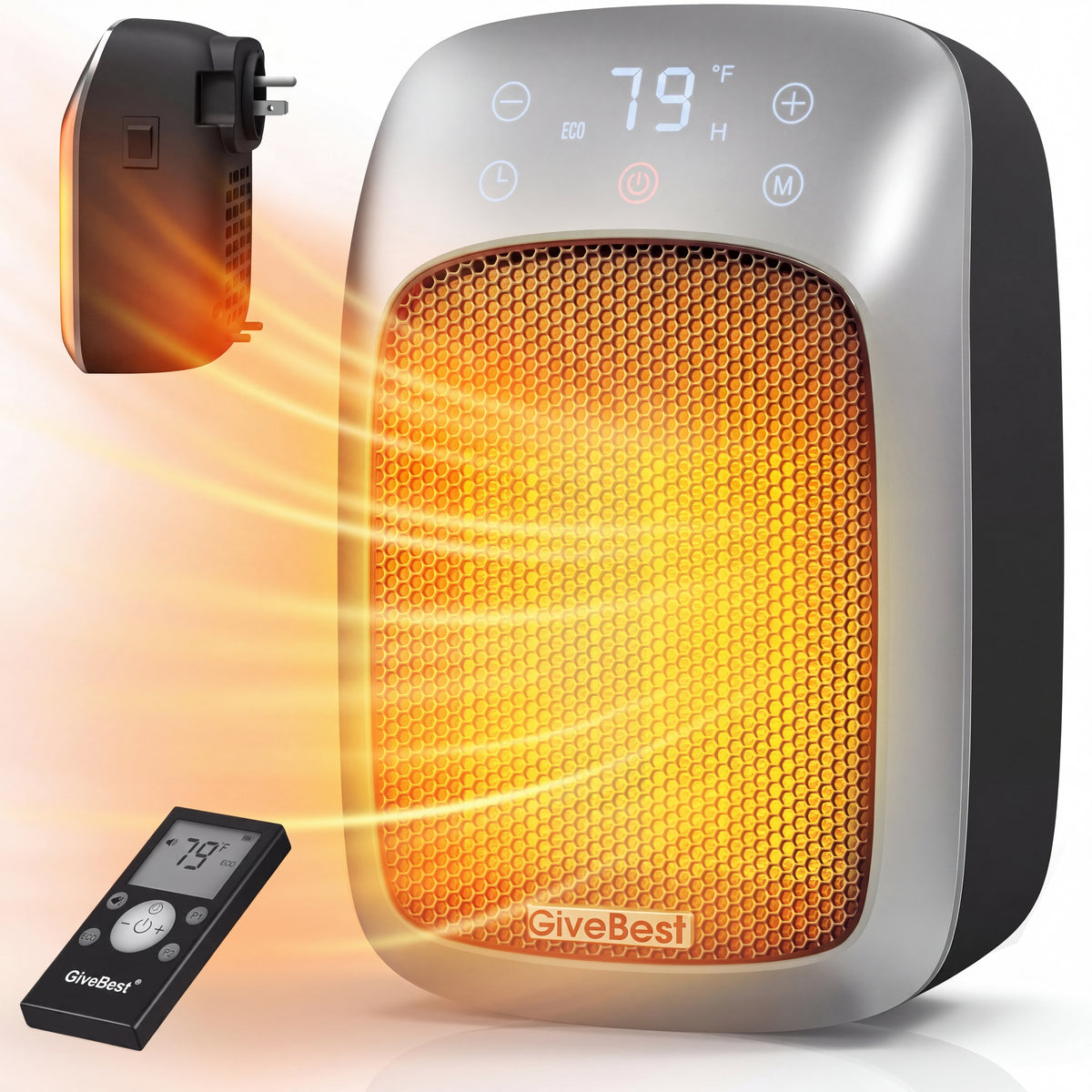 GiveBest 800W Plug-in Wall Space Heater with Touch & Remote Control LED Display Wall Outlet Heater