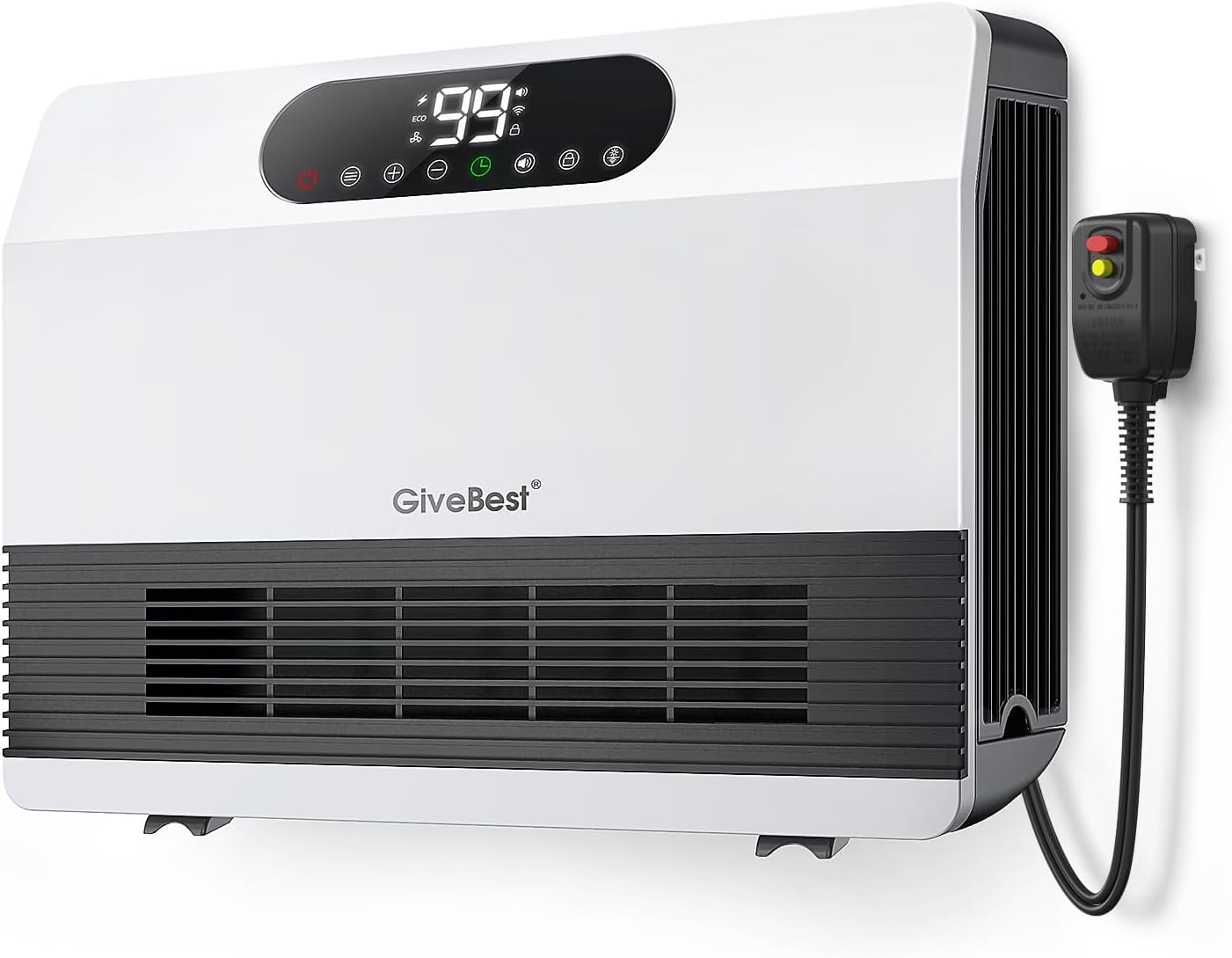 GiveBest 1500W Wall Heater with ALCI Plug – Safe for Bathroom & Bedroom, Electric Space Heater with Remote, Adjustable Thermostat, 12H Timer, Compatible with Alexa, White