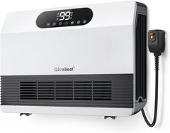 GiveBest 1500W Wall Heater with ALCI Plug – Safe for Bathroom & Bedroom, Electric Space Heater with Remote, Adjustable Thermostat, 12H Timer, Compatible with Alexa, White