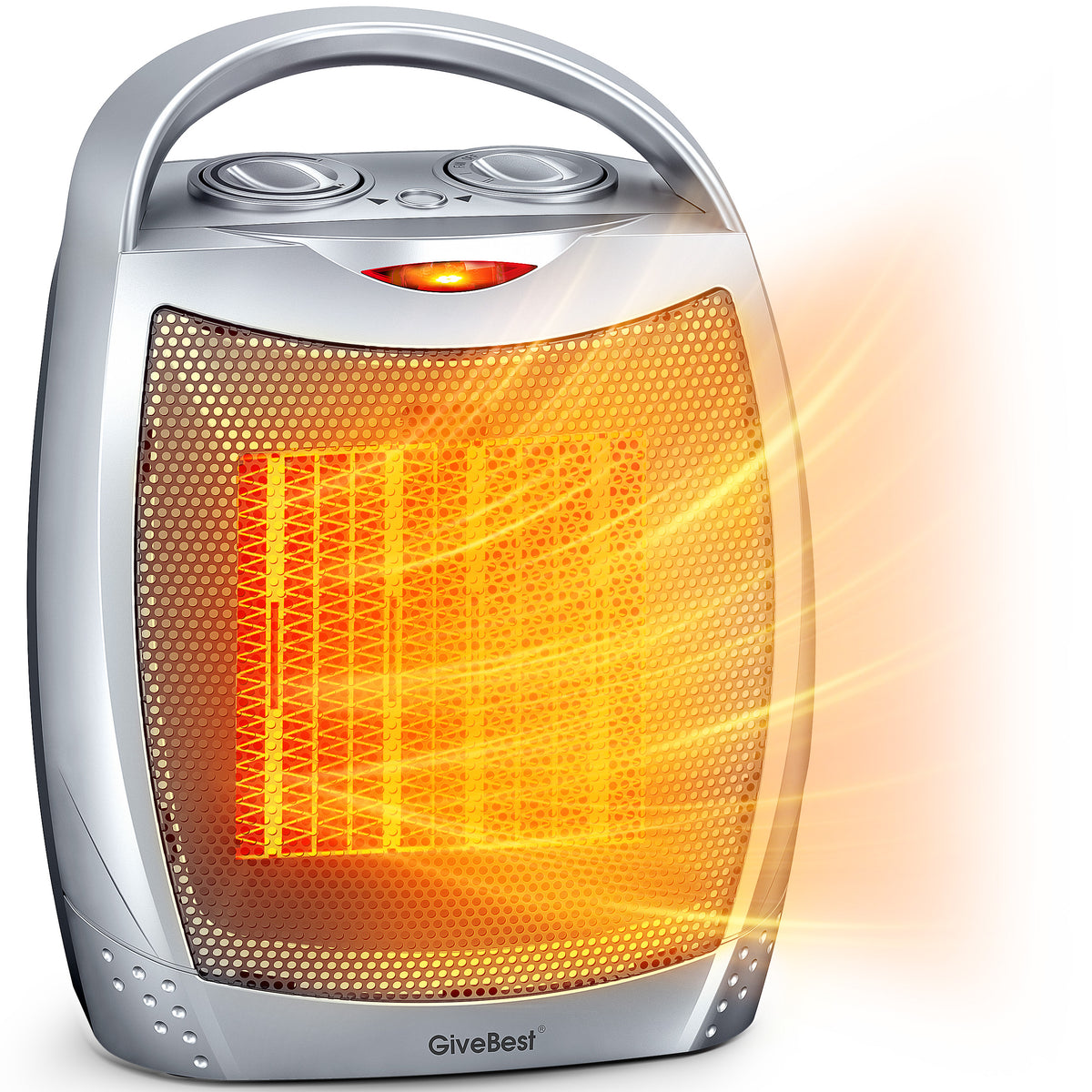 GiveBest 1500W Portable Ceramic Space Heater with Thermostat - Heats 200 Sq Ft, Silver