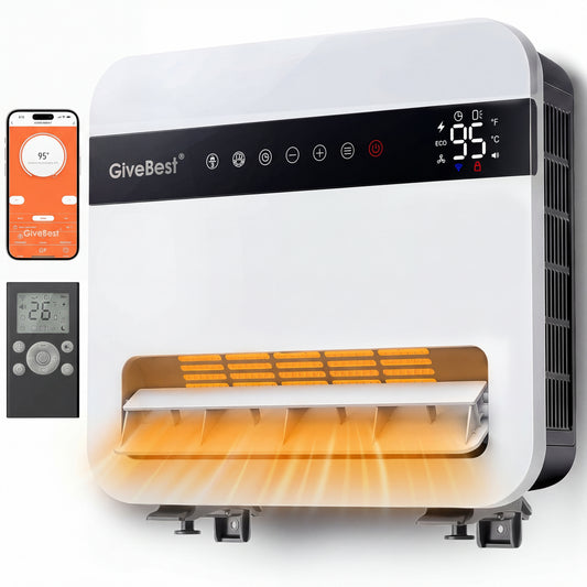Givebest-Wall-Heater-for-Indoor-Use, 1500W Electric-Space-Heater, 120°Vertical Oscillation,Compatible with Alexa, Adjustable Thermostat, Remote Control, 24H Timer, Easy-mounted Heater for Indoor Use