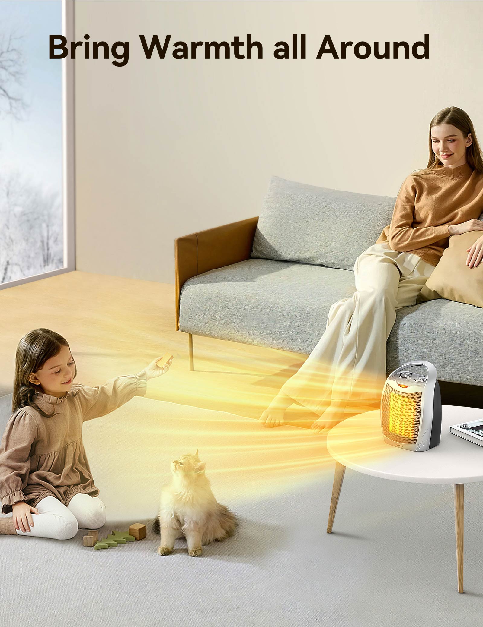 GiveBest 1500W Portable Ceramic Space Heater with Thermostat - Heats 200 Sq Ft, Silver