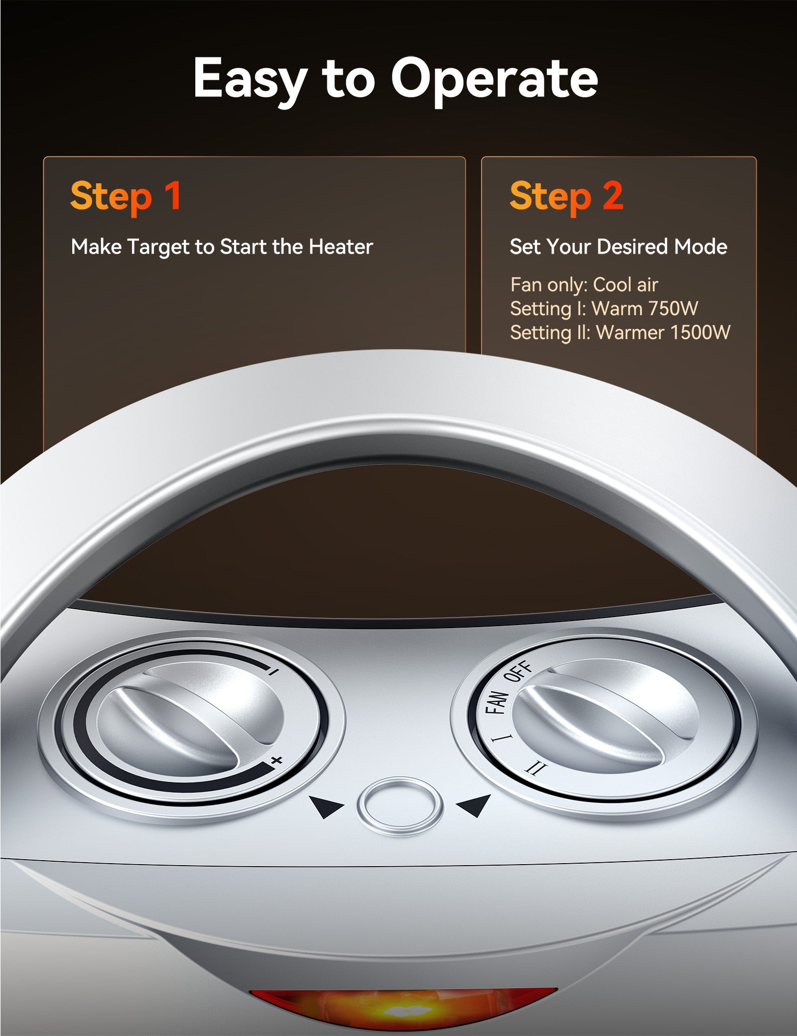 GiveBest 1500W Portable Ceramic Space Heater with Thermostat - Heats 200 Sq Ft, Silver