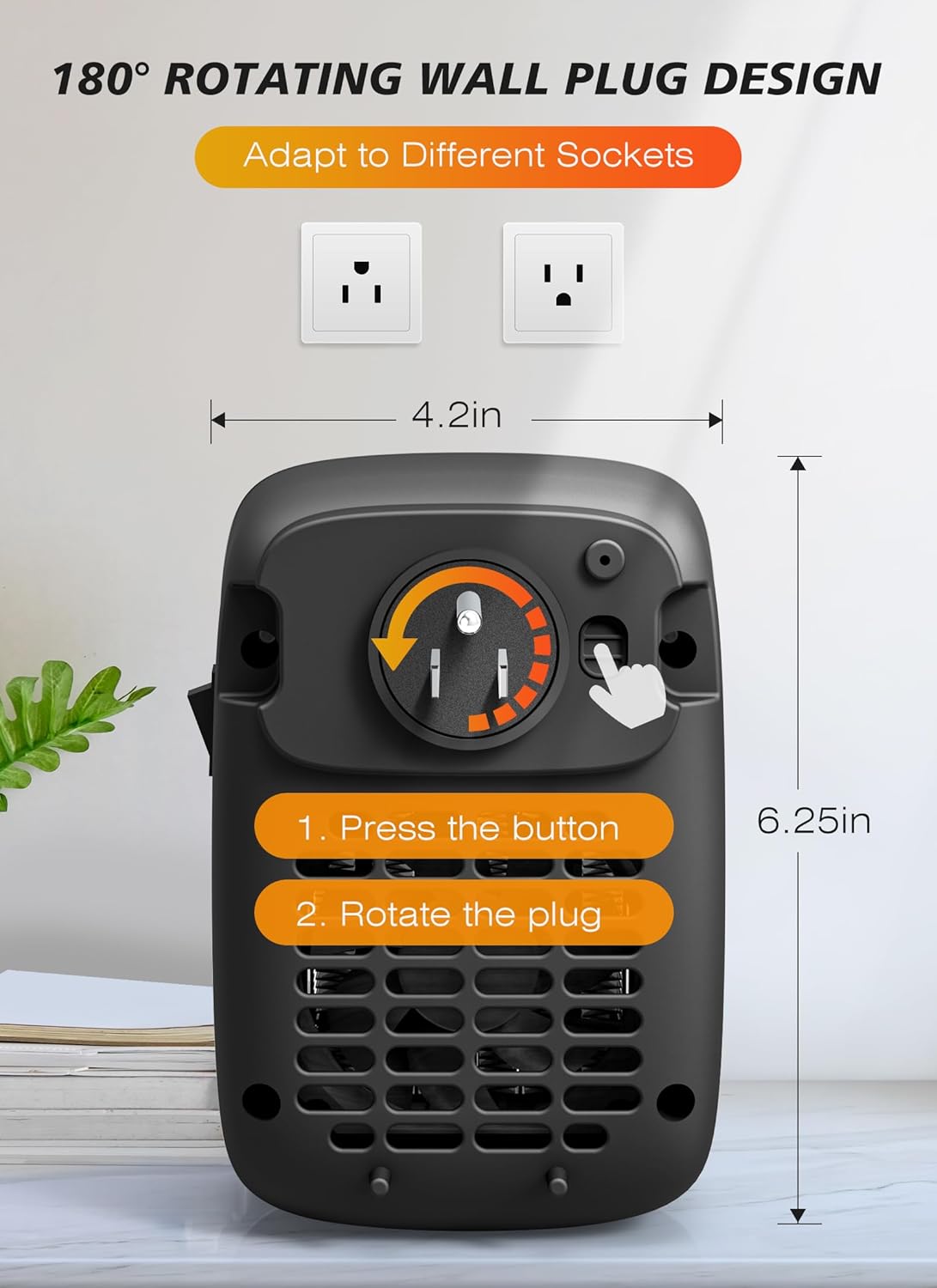 GiveBest 800W Plug-in Wall Space Heater with Touch & Remote Control LED Display Wall Outlet Heater