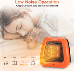 GiveBest 400W Mini Electric Space Heater - Quiet, Tip-Over Protection, Orange, for Office & Home Use