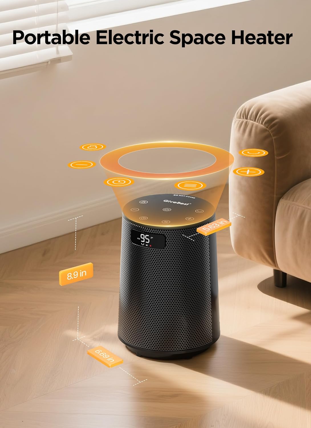 GiveBest 1500W PTC Ceramic Space Heater Fast Safety Heat for Office Bedroom Home Desk