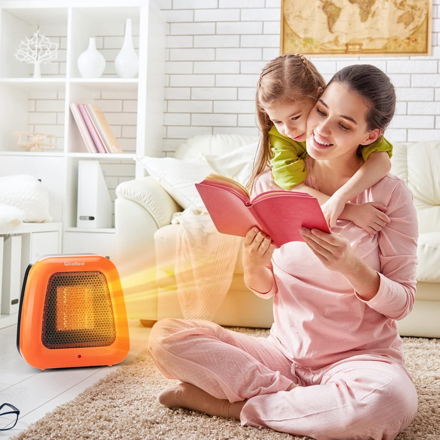 GiveBest 400W Mini Electric Space Heater - Quiet, Tip-Over Protection, Orange, for Office & Home Use