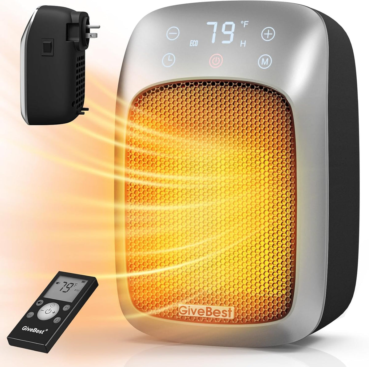 GiveBest 800W Plug-in Wall Space Heater with Touch & Remote Control LED Display Wall Outlet Heater