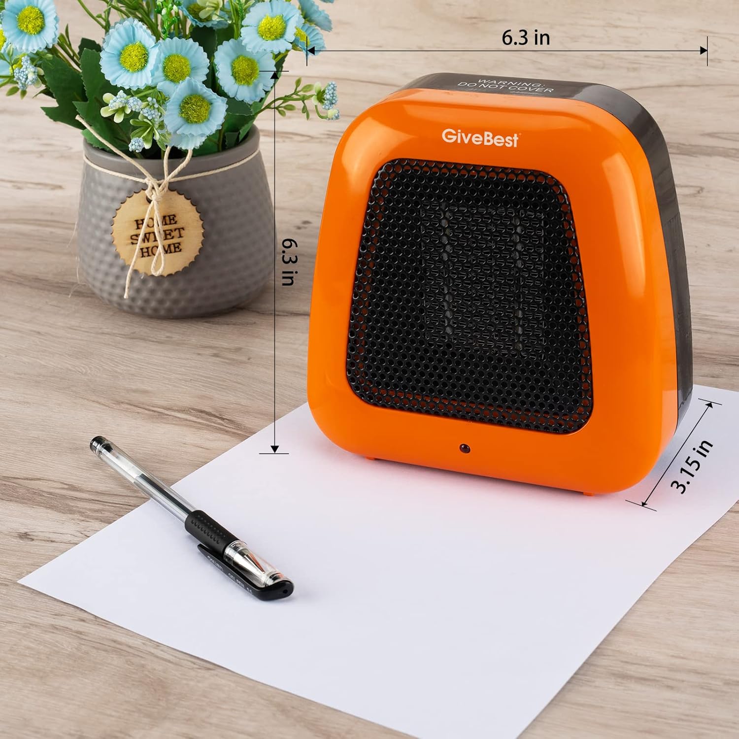 GiveBest 400W Mini Electric Space Heater - Quiet, Tip-Over Protection, Orange, for Office & Home Use