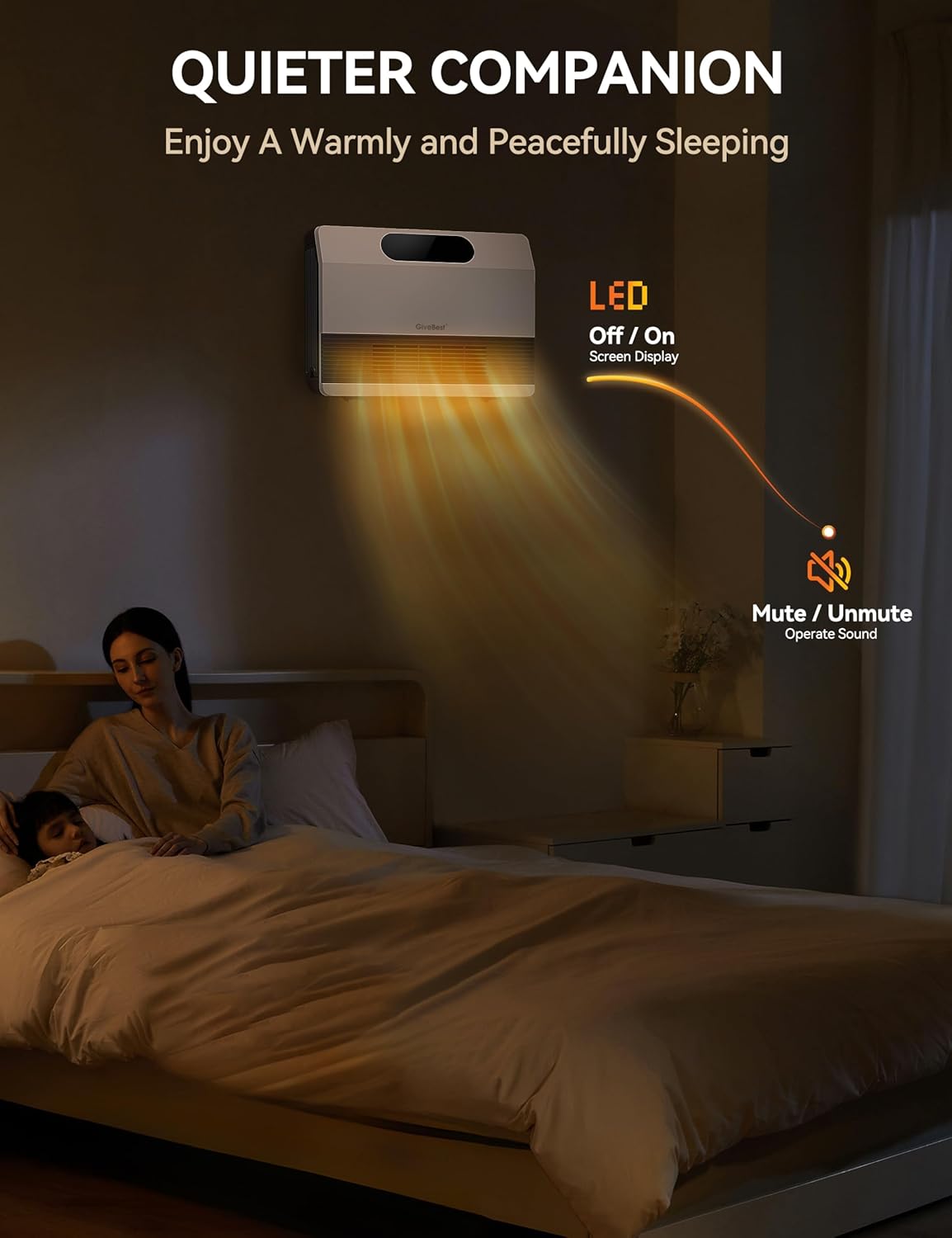 GiveBest 1500W Wall Heater with ALCI Plug – Safe for Bathroom & Bedroom, Electric Space Heater with Remote, Adjustable Thermostat, 12H Timer, Compatible with Alexa, White