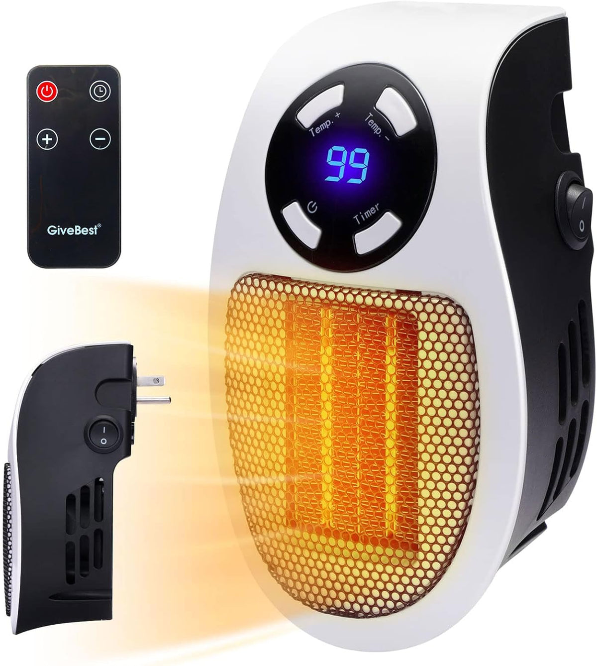 GiveBest Programmable Wall Outlet Electric Space Heater - LED Display, Remote Control, ETL Listed