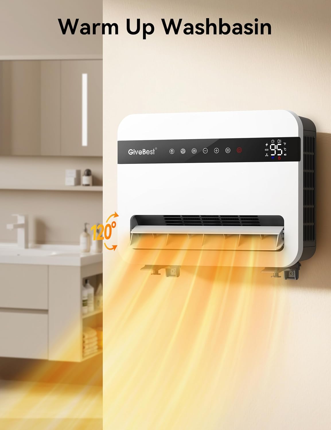 Givebest-Wall-Heater-for-Indoor-Use, 1500W Electric-Space-Heater, 120°Vertical Oscillation,Compatible with Alexa, Adjustable Thermostat, Remote Control, 24H Timer, Easy-mounted Heater for Indoor Use