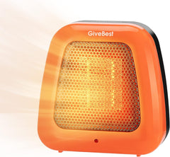 GiveBest 400W Mini Electric Space Heater - Quiet, Tip-Over Protection, Orange, for Office & Home Use