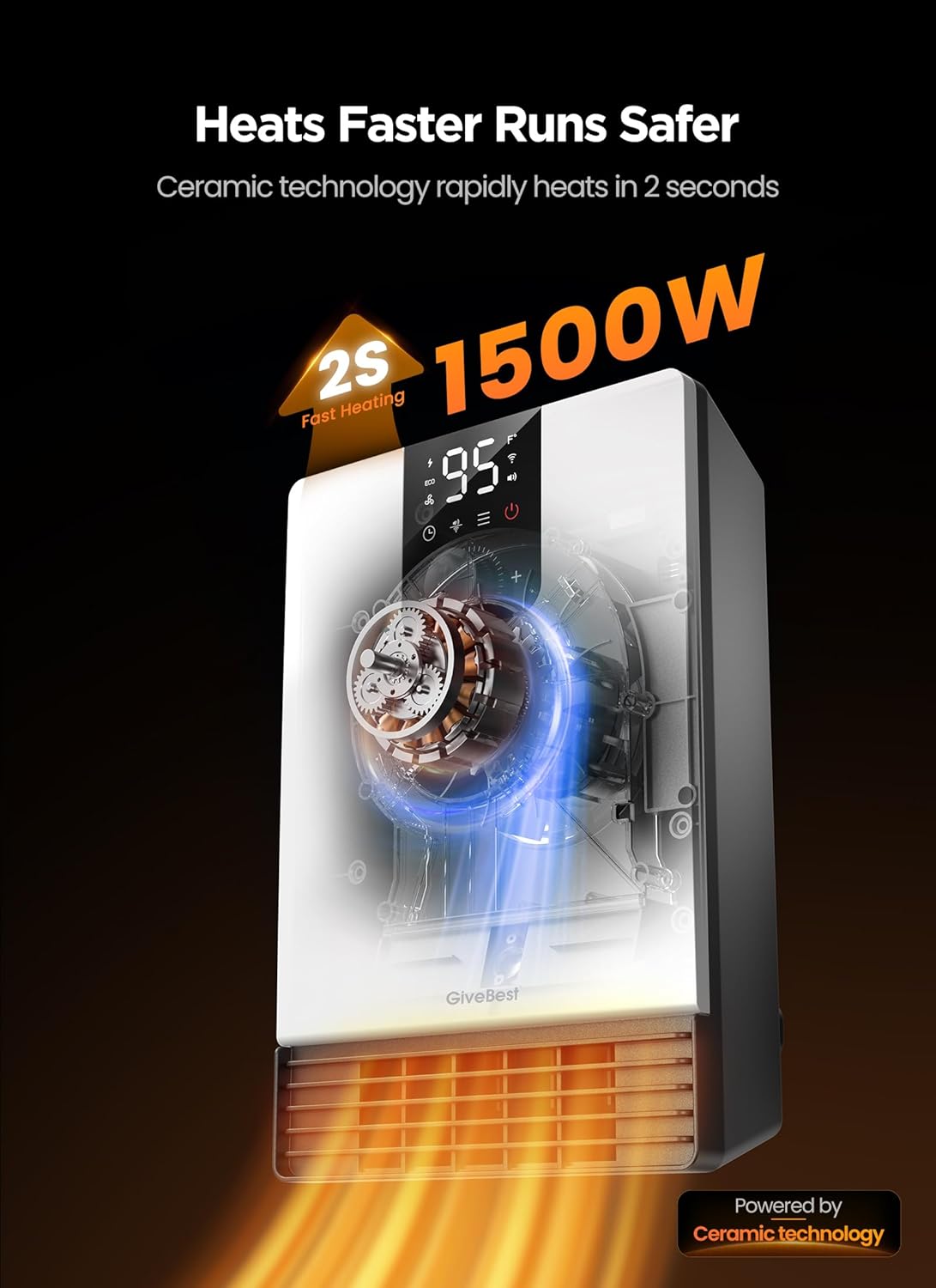 Wall Heater for Bathroom, 1500W Fast Heating Electric Space Heater with ALCI Plug, Adjustable Thermostat, 3 Heating Modes, 24H Timer