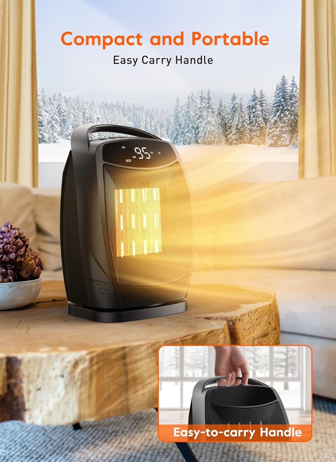 GiveBest Portable Electric Space Heater - 1500W/750W Ceramic Heater with Adjustable Thermostat, Overheat & Tip-Over Protection