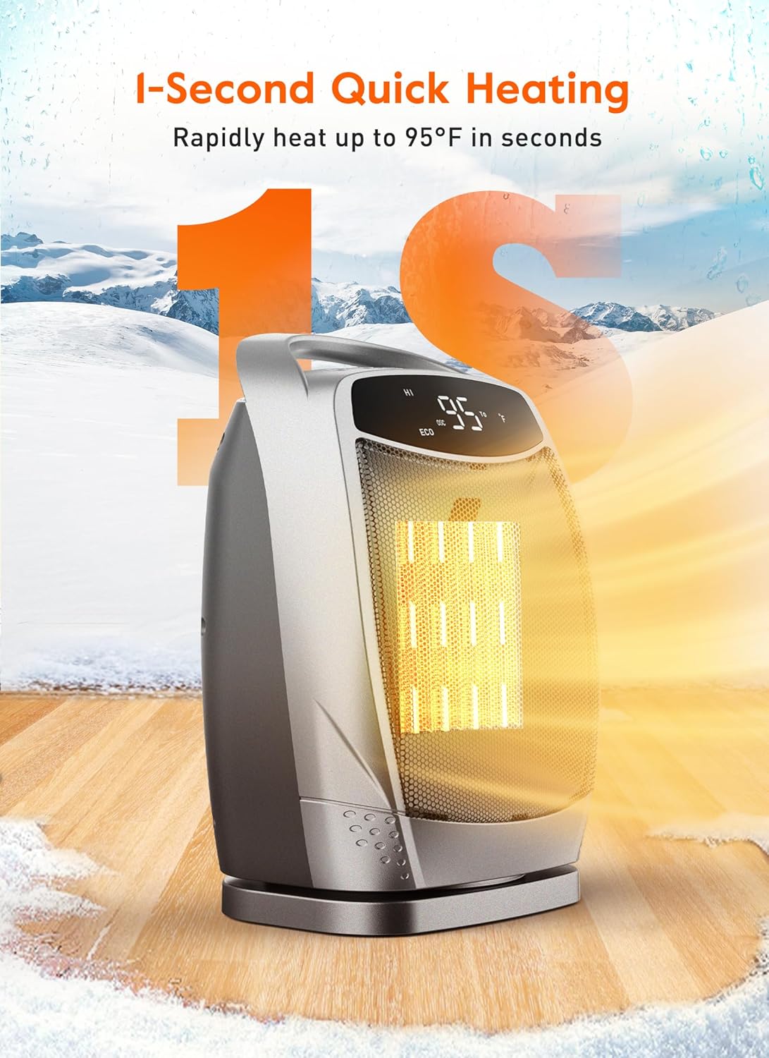 GiveBest 1500W Electric Space Heater - Digital Thermostat with Safety Features for Home & Office, Silver