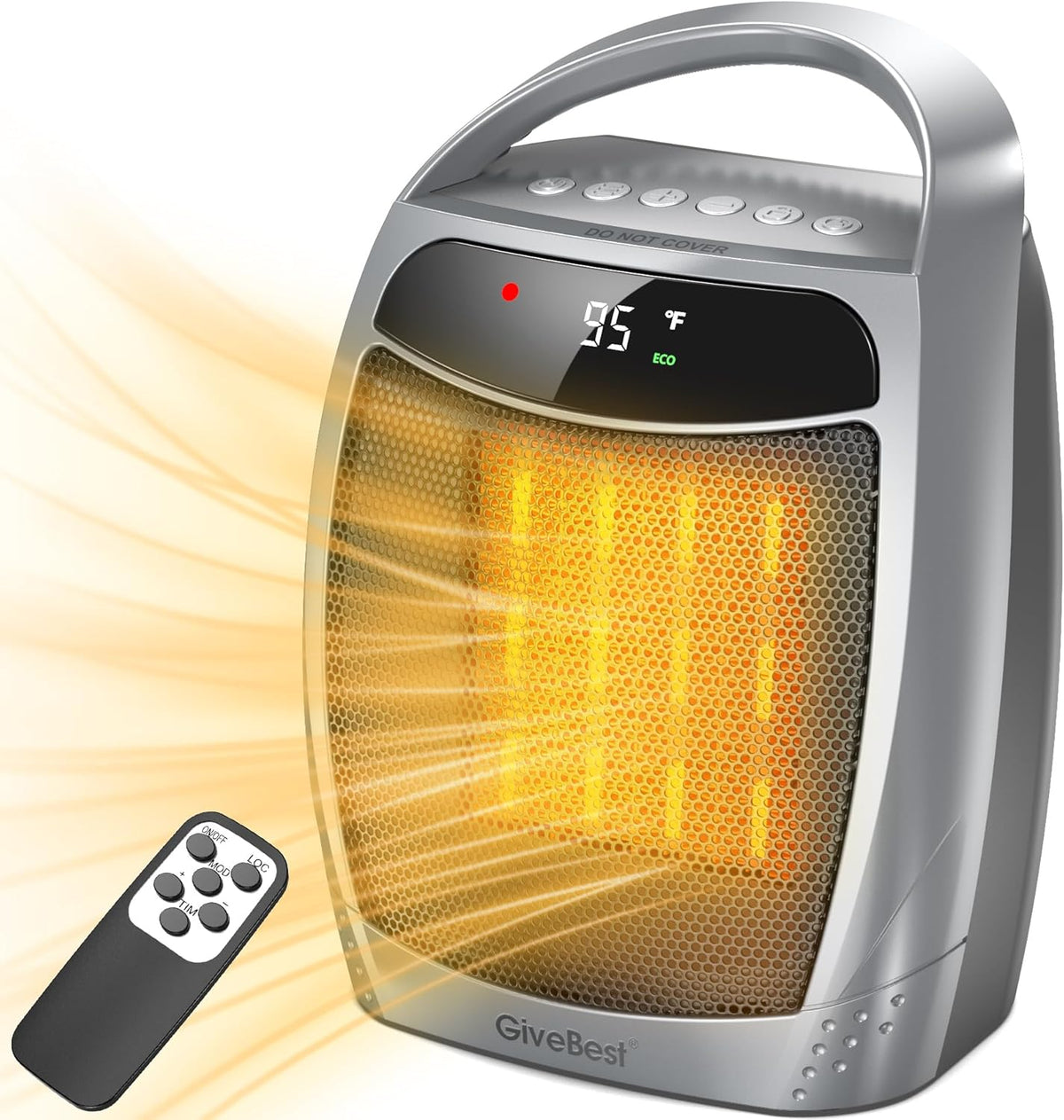 GiveBest 1500W Portable Space Heater - PTC Ceramic Fast Heating with Remote, Timer, Eco Mode for Indoor Use