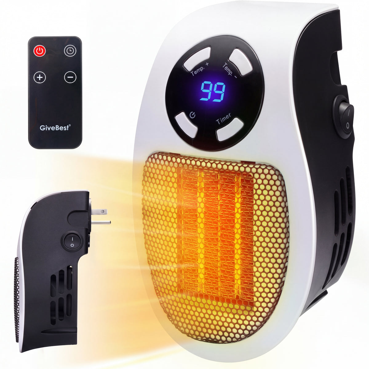 GiveBest Programmable Wall Outlet Electric Space Heater - LED Display, Remote Control, ETL Listed