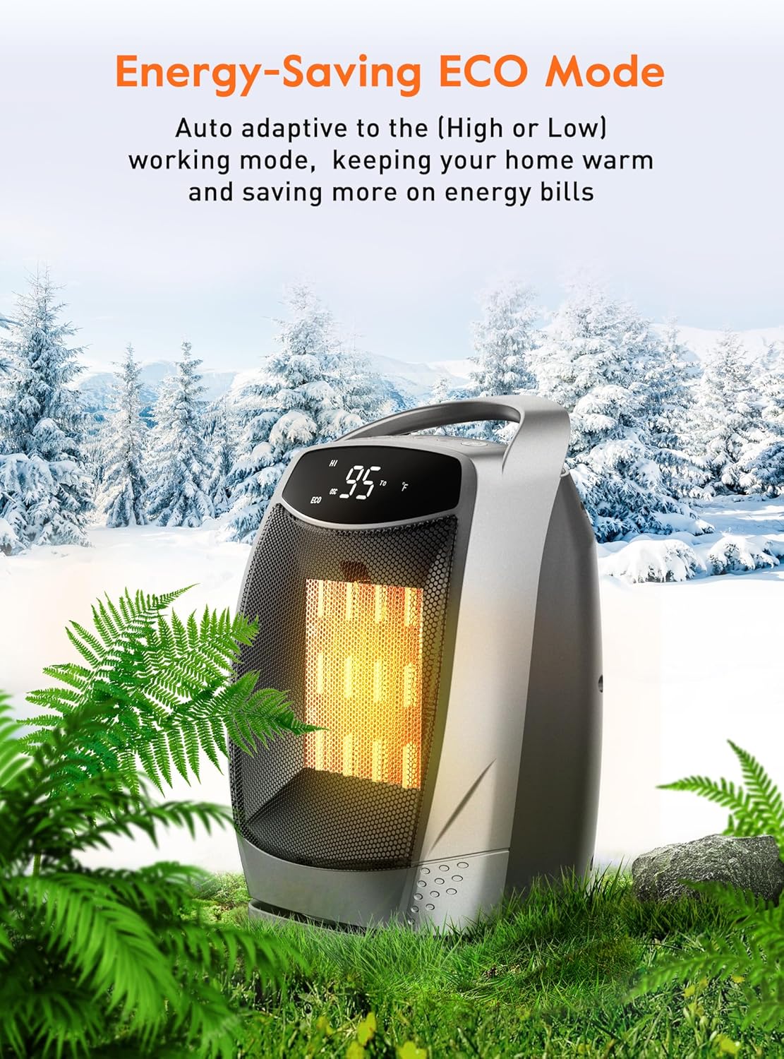 GiveBest 1500W Electric Space Heater - Digital Thermostat with Safety Features for Home & Office, Silver