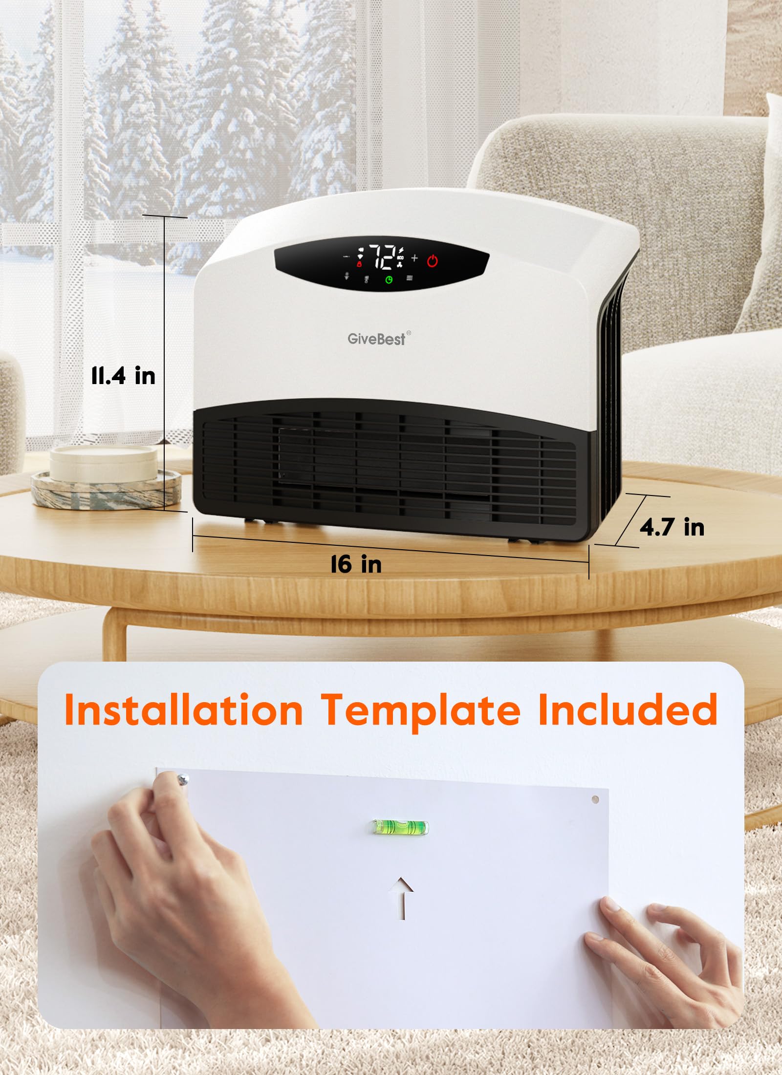 GiveBest 1500W WiFi Electric Floor/Wall Mount Heater - Remote Control & 3 Heating Modes (White)