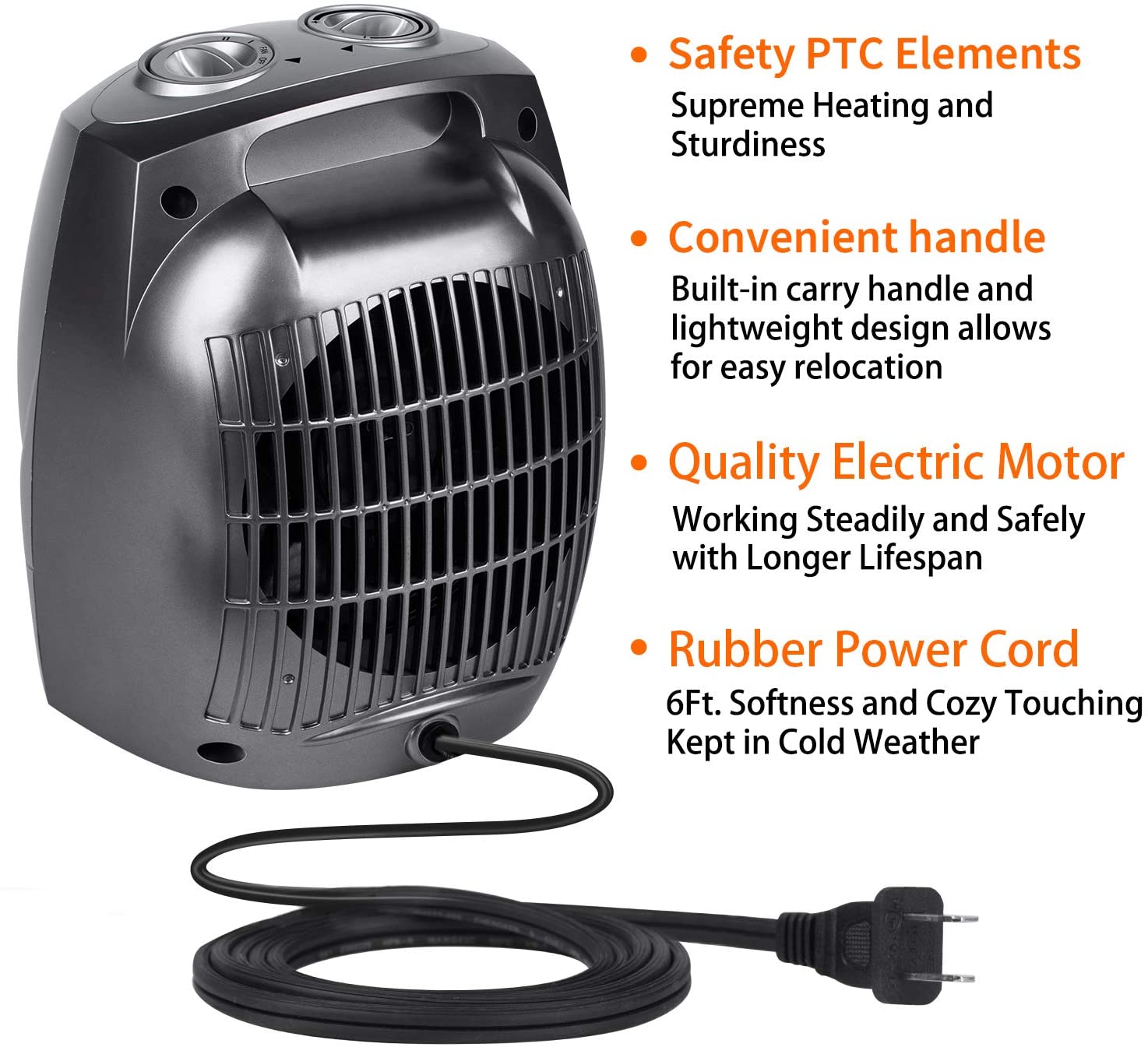 Portable Ceramic Space Heater (Silver), PTC-903