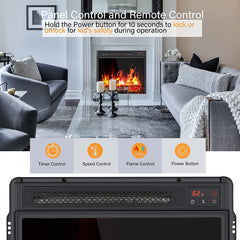 Electric Fireplace Insert Heater with 3D Realistic Flame Effect, GFN-1803-02